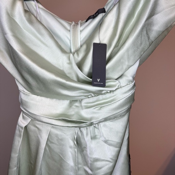 NWT Lulu's Asymmetrical Always Celebrating Sage Satin Mini Dress Size Small - Picture 9 of 13